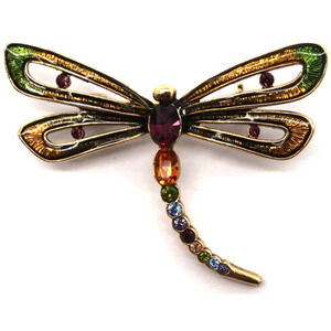 Monet Multi Colored Dragonfly Brooch Pin Multi Colored Rhinestones • Enamel